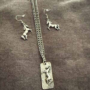 Horse Tag Necklace And Earring Set